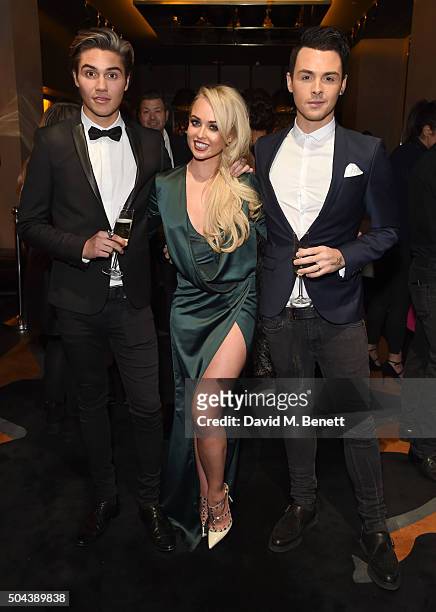 George Shelley, Jorgie Porter and Jaymi Hensley attend E!'s Live From The Red Carpet Golden Globes Watch Along Party held at St Martin's Lane Hotel...