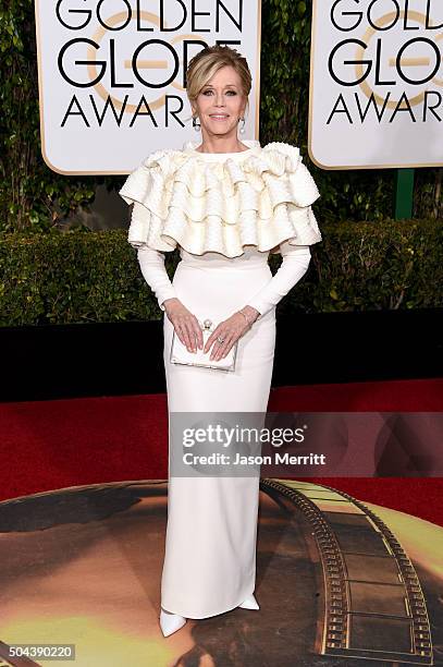 Actress Jane Fonda attends the 73rd Annual Golden Globe Awards held at the Beverly Hilton Hotel on January 10, 2016 in Beverly Hills, California.