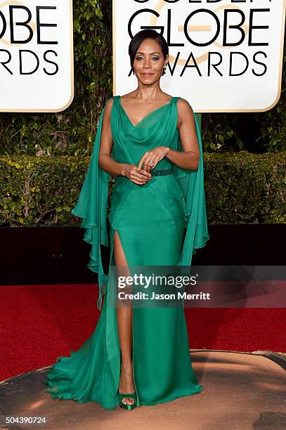 Actress Jada Pinkett Smith attends the 73rd Annual Golden Globe Awards held at the Beverly Hilton Hotel on January 10, 2016 in Beverly Hills,...