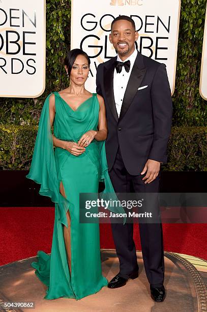 Actors Jada Pinkett Smith and Will Smith attend the 73rd Annual Golden Globe Awards held at the Beverly Hilton Hotel on January 10, 2016 in Beverly...