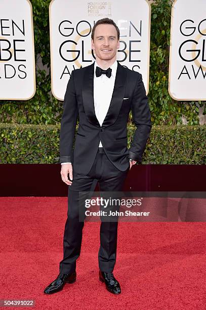 Actor Michael Fassbender attends the 73rd Annual Golden Globe Awards held at the Beverly Hilton Hotel on January 10, 2016 in Beverly Hills,...