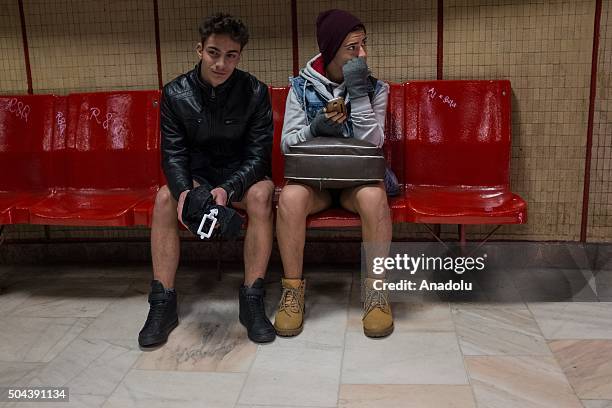 Young people take part in an event called No Pants Subway Ride, Sunday, January 10th in Bucharest, Romania. The event, that originated in 2002 in New...