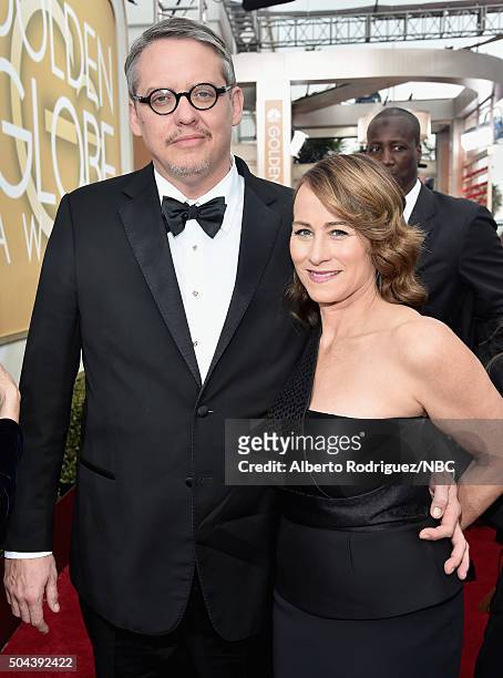 73rd ANNUAL GOLDEN GLOBE AWARDS -- Pictured: Directors Adam McKay and Shira Piven arrive to the 73rd Annual Golden Globe Awards held at the Beverly...