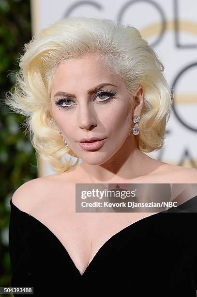 73rd ANNUAL GOLDEN GLOBE AWARDS -- Pictured: Actress/singer Lady Gaga arrives to the 73rd Annual Golden Globe Awards held at the Beverly Hilton Hotel...