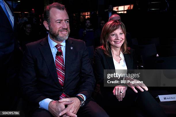 Mary Barra, Chairman and CEO of General Motors, sits with Dan Ammann, President of General Motors, at the reveal of the Buick Avista Concept on the...