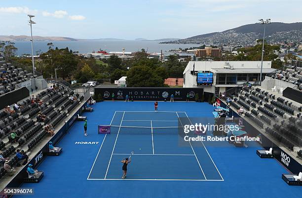 General view during the women's single's match between Naomi Osaka of Japan and Jarmila Wolfe of Australia during day two of the 2016 Hobart...