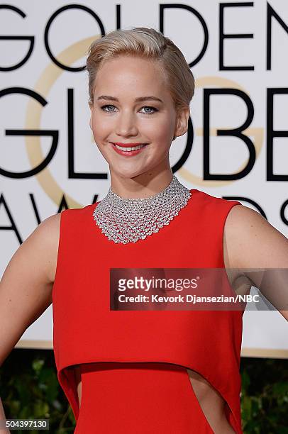 73rd ANNUAL GOLDEN GLOBE AWARDS -- Pictured: Actress Jennifer Lawrence arrives to the 73rd Annual Golden Globe Awards held at the Beverly Hilton...