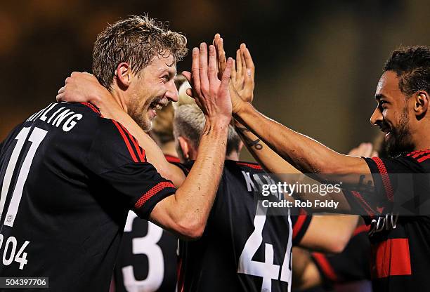 Stefan Kie§ling of the Bayer Leverkusen celebrates after scoring a goal during the match against Indepediente Santa Fe at the ESPN Wide World of...