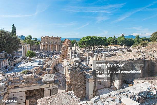 ephesus, library of celsus, turkey. - ephesus stock pictures, royalty-free photos & images