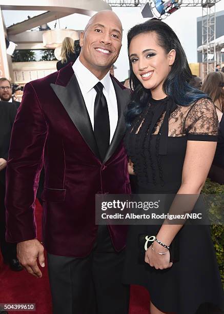 73rd ANNUAL GOLDEN GLOBE AWARDS -- Pictured: Actor Dwayne 'The Rock' Johnson and Simone Alexandra Johnson arrive to the 73rd Annual Golden Globe...