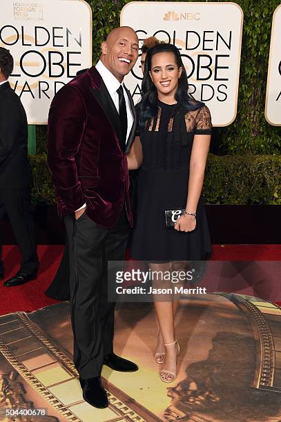 Actor Dwayne Johnson and Simone Alexandra Johnson attend the 73rd Annual Golden Globe Awards held at the Beverly Hilton Hotel on January 10, 2016 in...