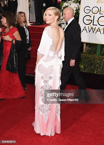 Actress Cate Blanchett attends the 73rd Annual Golden Globe Awards held at the Beverly Hilton Hotel on January 10, 2016 in Beverly Hills, California.