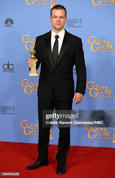 73rd ANNUAL GOLDEN GLOBE AWARDS -- Pictured: Actor Matt Damon, winner of the award for Best Performance by an Actor in a Motion Picture - Musical or...