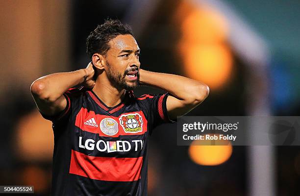 Karim Bellarabi of the Bayer Leverkusen reacts during the match against the Indepediente Santa Fe at the ESPN Wide World of Sports Complex on January...