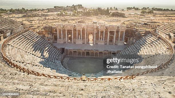 the theatre in the ruins at hierapolis, pamukkale, turkey. - hierapolis stock pictures, royalty-free photos & images