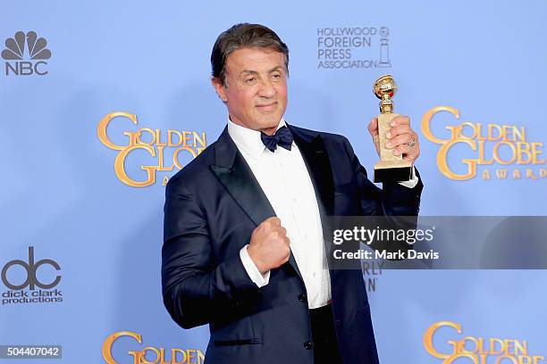 Actor Sylvester Stallone, winner of Best Supporting Performance in a Motion Picture for 'Creed,' poses in the press room during the 73rd Annual...