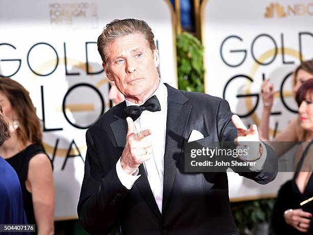 Actor David Hasselhoff attends the 73rd Annual Golden Globe Awards held at the Beverly Hilton Hotel on January 10, 2016 in Beverly Hills, California.
