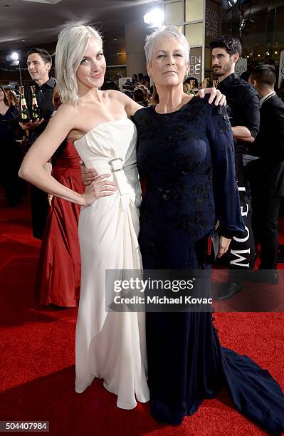 Annie Guest and actress Jamie Lee Curtis attend the 73rd Annual Golden Globe Awards held at the Beverly Hilton Hotel on January 10, 2016 in Beverly...