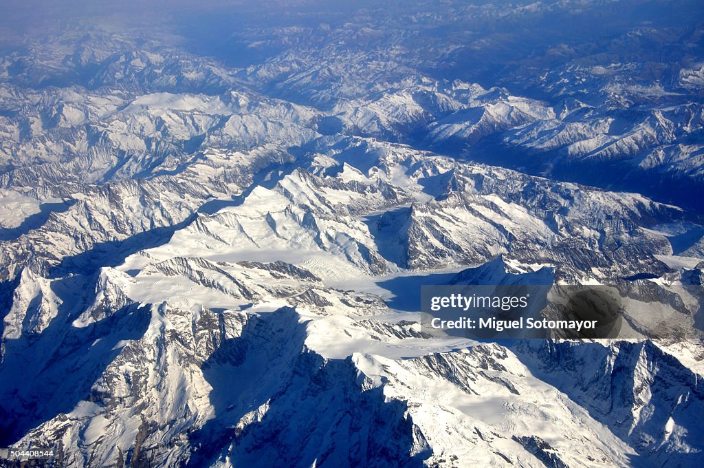 Alpine mountain range bird's eye view