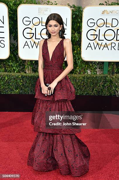 Actress Zendaya attends the 73rd Annual Golden Globe Awards held at the Beverly Hilton Hotel on January 10, 2016 in Beverly Hills, California.