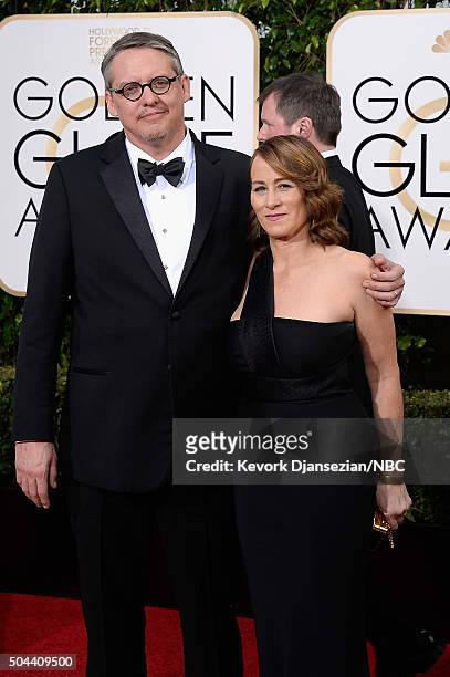 73rd ANNUAL GOLDEN GLOBE AWARDS -- Pictured: Director Adam McKay and Shira Piven arrive to the 73rd Annual Golden Globe Awards held at the Beverly...