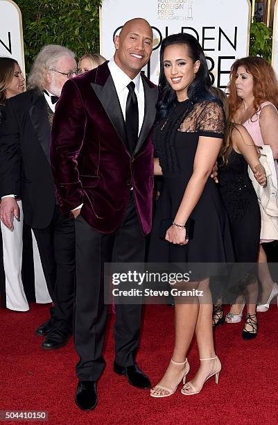 Actor Dwayne Johnson and Simone Alexandra Johnson attend the 73rd Annual Golden Globe Awards held at the Beverly Hilton Hotel on January 10, 2016 in...