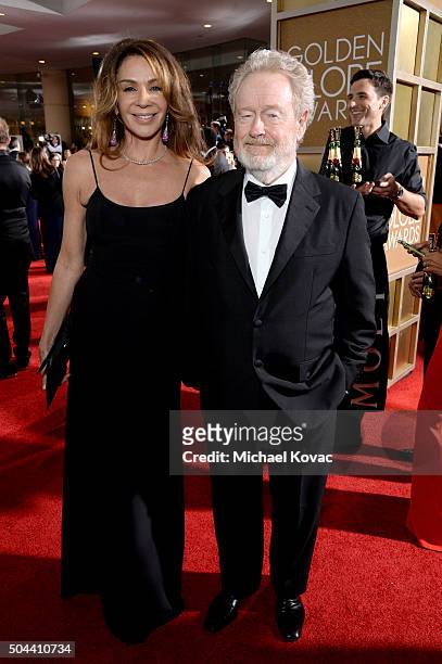 Actress Giannina Facio and director Ridley Scott attend the 73rd Annual Golden Globe Awards held at the Beverly Hilton Hotel on January 10, 2016 in...