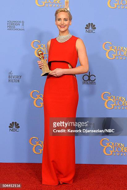 73rd ANNUAL GOLDEN GLOBE AWARDS -- Pictured: Actress Jennifer Lawrence, winner of the award for Best Performance by an Actress in a Motion Picture -...