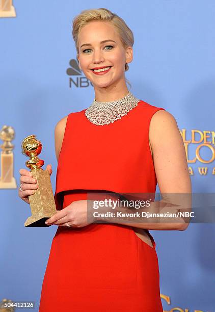 73rd ANNUAL GOLDEN GLOBE AWARDS -- Pictured: Actress Jennifer Lawrence, winner of the award for Best Performance by an Actress in a Motion Picture -...