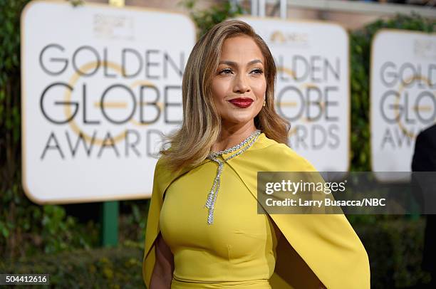 73rd ANNUAL GOLDEN GLOBE AWARDS -- Pictured: Singer/actress Jennifer Lopez arrives to the 73rd Annual Golden Globe Awards held at the Beverly Hilton...