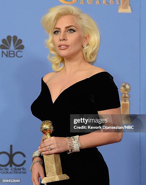 73rd ANNUAL GOLDEN GLOBE AWARDS -- Pictured: Singer/actress Lady Gaga, winner of the award for Best Performance by an Actress in a Mini-Series or a...