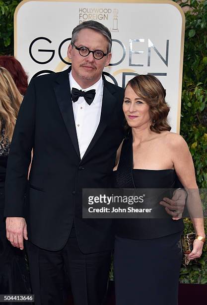 Directors Adam McKay and Shira Piven attend the 73rd Annual Golden Globe Awards held at the Beverly Hilton Hotel on January 10, 2016 in Beverly...