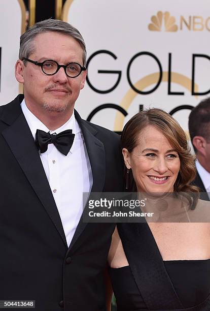 Directors Adam McKay and Shira Piven attend the 73rd Annual Golden Globe Awards held at the Beverly Hilton Hotel on January 10, 2016 in Beverly...