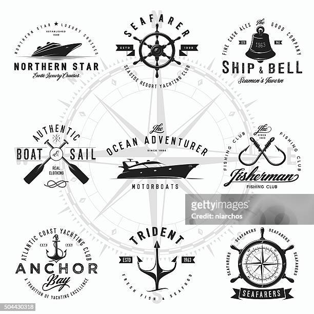 nautical logos - fishing hook 幅插畫檔、美工圖案、卡通及圖標