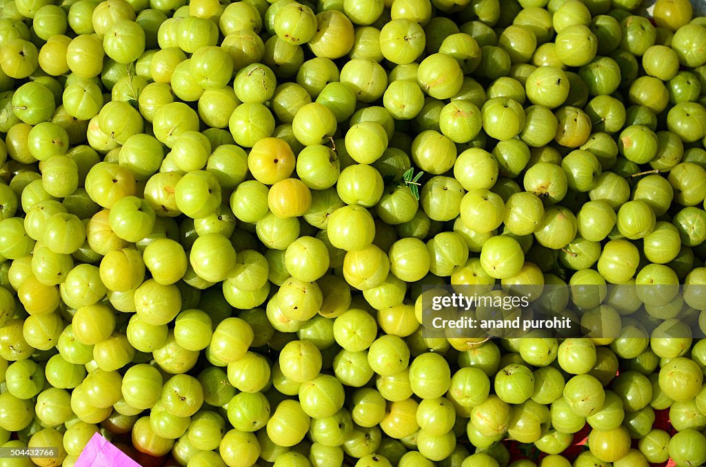 Indian Gooseberry, Amla (Emblica Officinalis Loca) Herbal Medicinal Fruit, India.