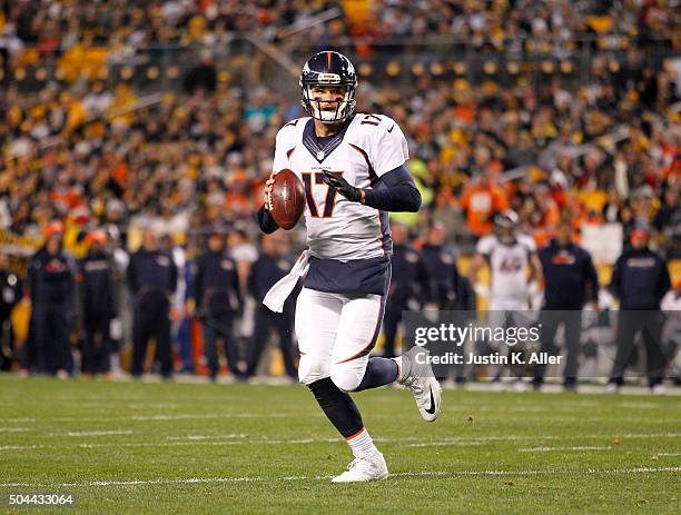 Brock Osweiler of the Denver Broncos in action during the game against the Pittsburgh Steelers on December 20, 2015 at Heinz Field in Pittsburgh,...