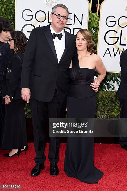 Director Adam McKay and Shira Piven attend the 73rd Annual Golden Globe Awards held at the Beverly Hilton Hotel on January 10, 2016 in Beverly Hills,...