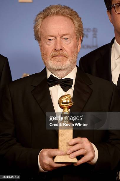 Director Sir Ridley Scott, winner of Best Motion Picture - Musical or Comedy for 'The Martian,' poses in the press room during the 73rd Annual Golden...