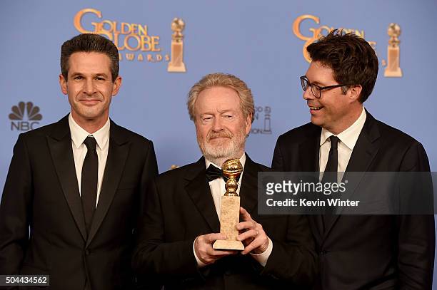 Producer Simon Kinberg, director Ridley Scott and producer Michael Schaefer, winners of the award for Best Motion Picture - Musical or Comedy for...