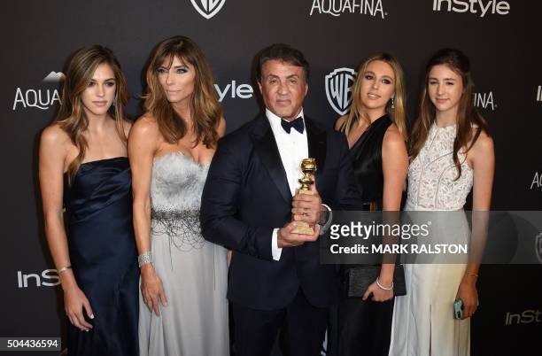 Actor Sylvester Stallone and his family attend the 2016 InStyle And Warner Bros. 73rd Annual Golden Globes after party, in Beverly Hills, California,...