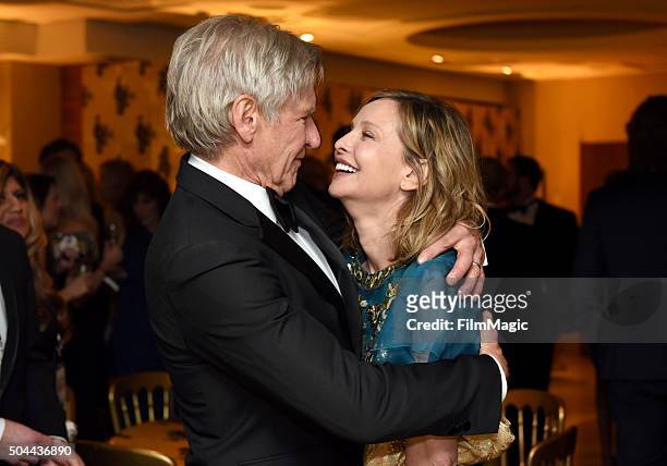 Actors Harrison Ford and Calista Flockhart attend HBO's Official Golden Globe Awards After Party at The Beverly Hilton Hotel on January 10, 2016 in...