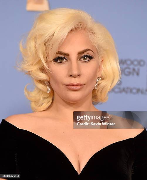 Actress/singer Lady Gaga, winner of Best Performance in a Miniseries or Television Film for 'American Horror Story: Hotel,' poses in the press room...