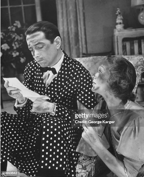 Actress Gertrude Lawrence and actor Donald Cook performing in the play Skylark.