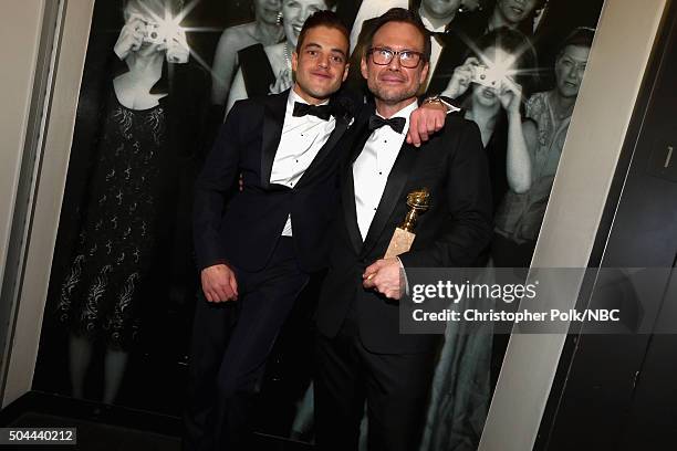 73rd ANNUAL GOLDEN GLOBE AWARDS -- Pictured: Actors Rami Malek and Christian Slater attend NBCUniversal's Golden Globes Post-Party Sponsored by...