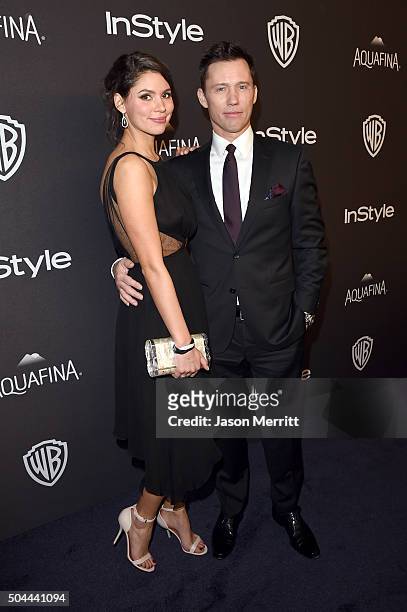 Model Michelle Woods and actor Jeffrey Donovan attend The 2016 InStyle And Warner Bros. 73rd Annual Golden Globe Awards Post-Party at The Beverly...