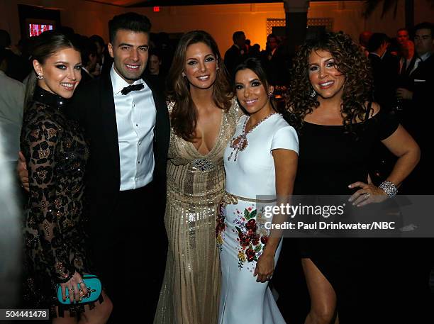 73rd ANNUAL GOLDEN GLOBE AWARDS -- Pictured: Actors Jadyn Douglas, Jencarlos Canela, Alex Meneses, Eva Longoria and Diana Maria Riva attend...