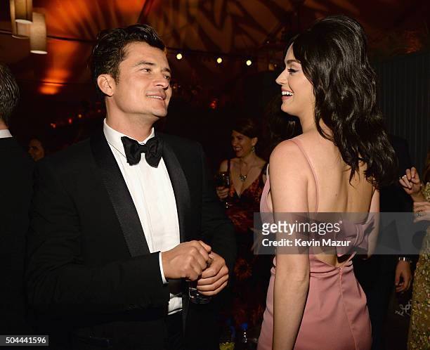 Orlando Bloom and Katy Perry attend The Weinstein Company and Netflix Golden Globe Party, presented with DeLeon Tequila, Laura Mercier, Lindt...