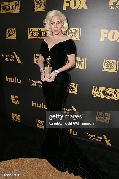 Actress/singer Lady Gaga, winner of Best Performance in a Miniseries or Television Film for 'American Horror Story: Hotel,' attends FOX Golden Globe...