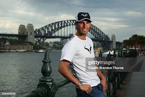 Rafael Nadal poses during the FAST4Tennis media opportunity at Circular Quay on January 11, 2016 in Sydney, Australia.