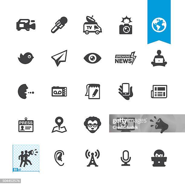 news media related vector icons - dictaphone stock illustrations